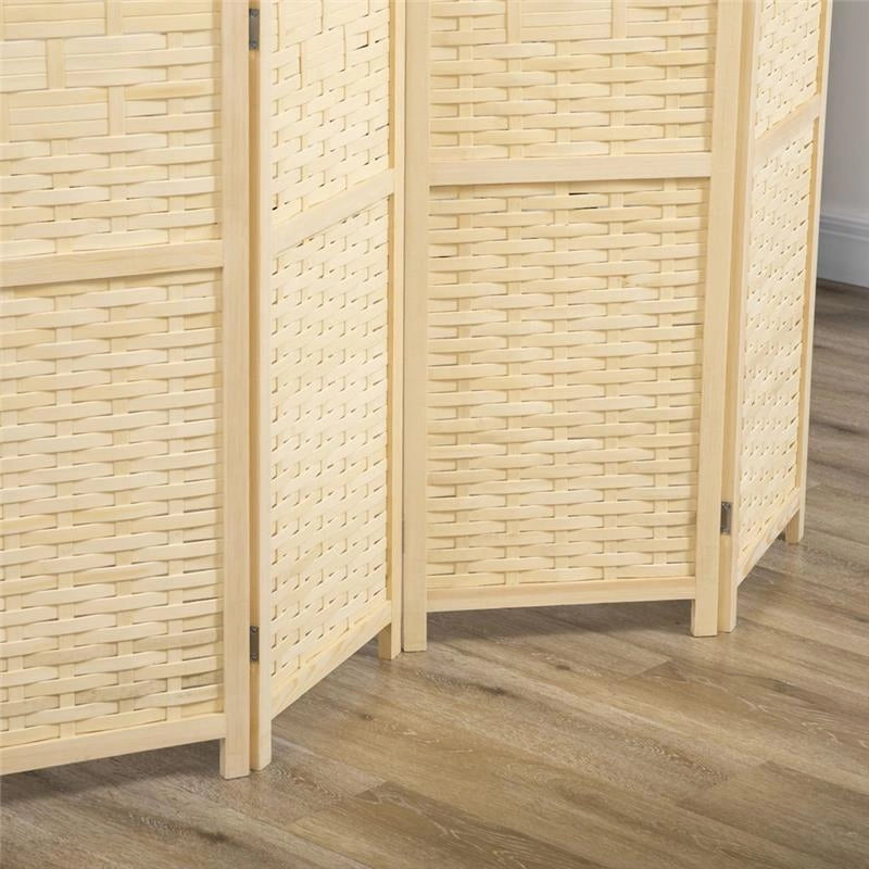 PARAVENTO PIEGHEVOLE  DA INTERNO A 4 ANTE IN LEGNO E BAMBÙ H 170 CM NATURALE