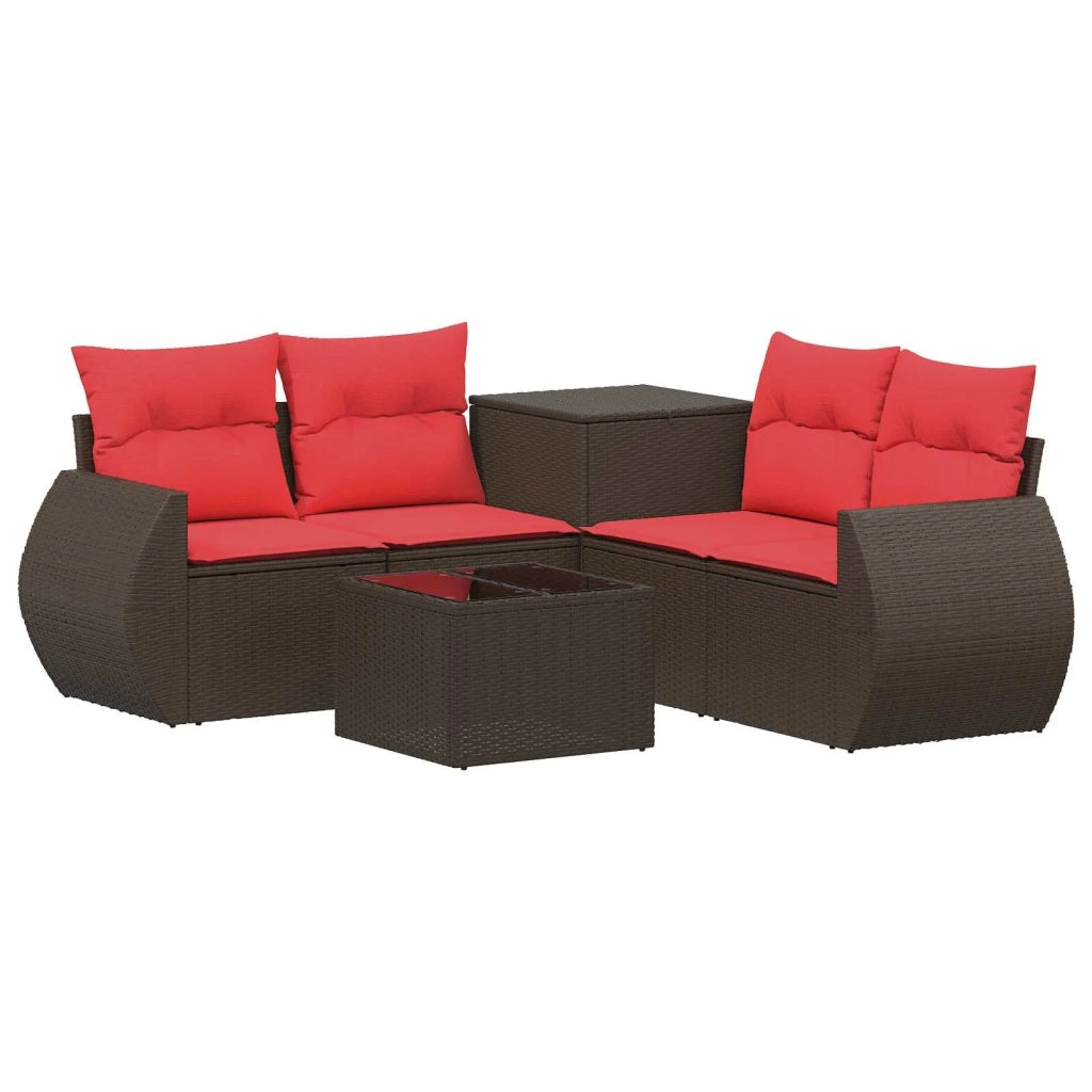 Set di divani 6 pz Marrone e Rosso Rattan sintetico e Acciaio 3447509
