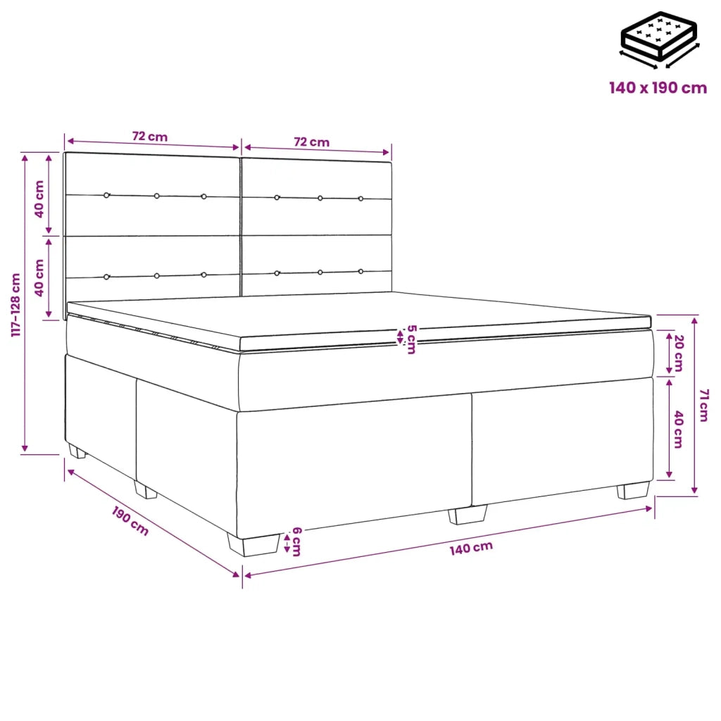 Letto box spring con materasso Nero 140 x 190 cm Tessuto 3453404