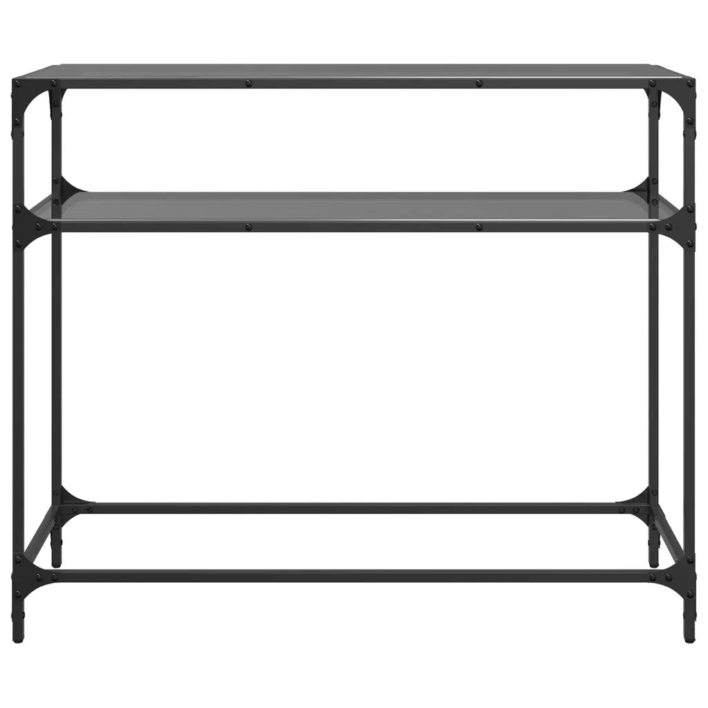 Tavolino Consolle con Piano in Vetro Nero 98x35x81cm in Acciaio 846027