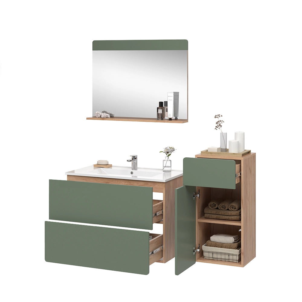 Vicco Set di mobili da bagno Goldkraft rovere/verde 4 pezzi con unità midi