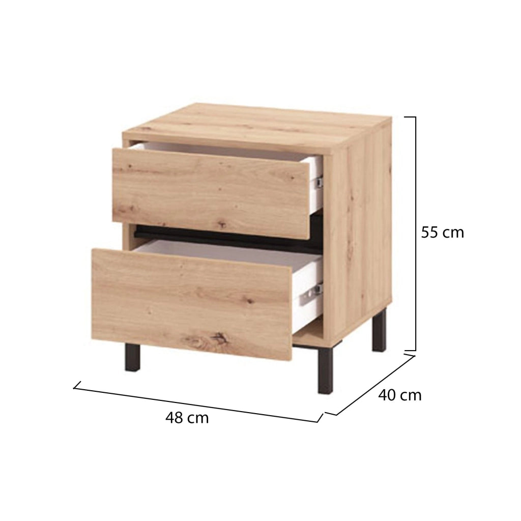 Combatte, Comodino 2 Cassetti, 48x40x55h cm Marrone Rovere Nodi