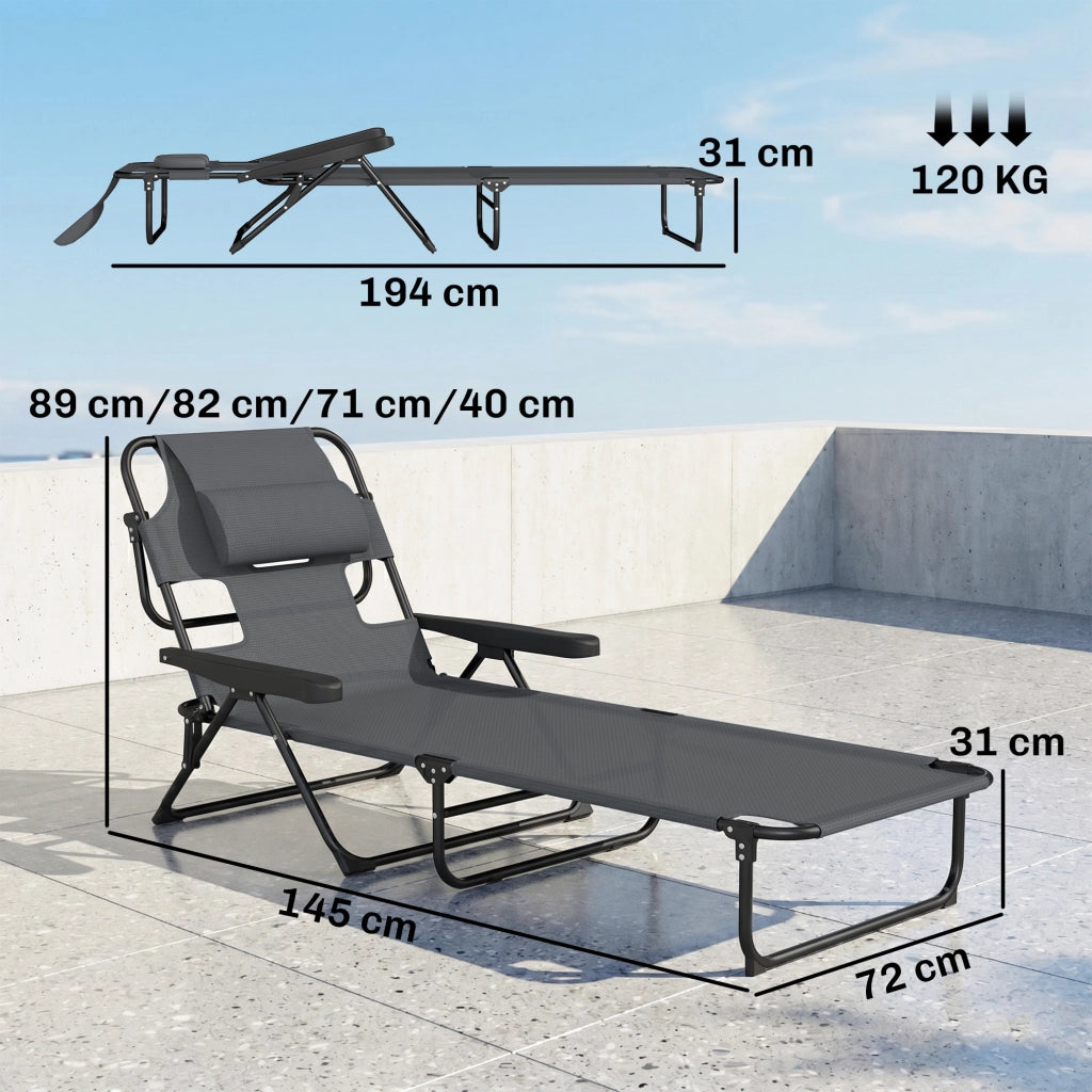 Lettino da giardino ¨C zephmum ¨C nero grigio 194x72 cm