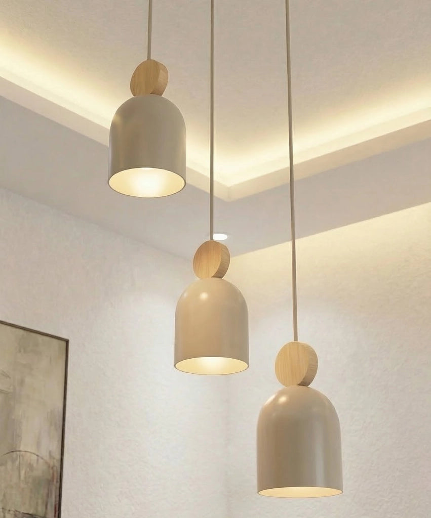 Lampada sospesa Japandi beige 3xGU10 legno MESI Emibig