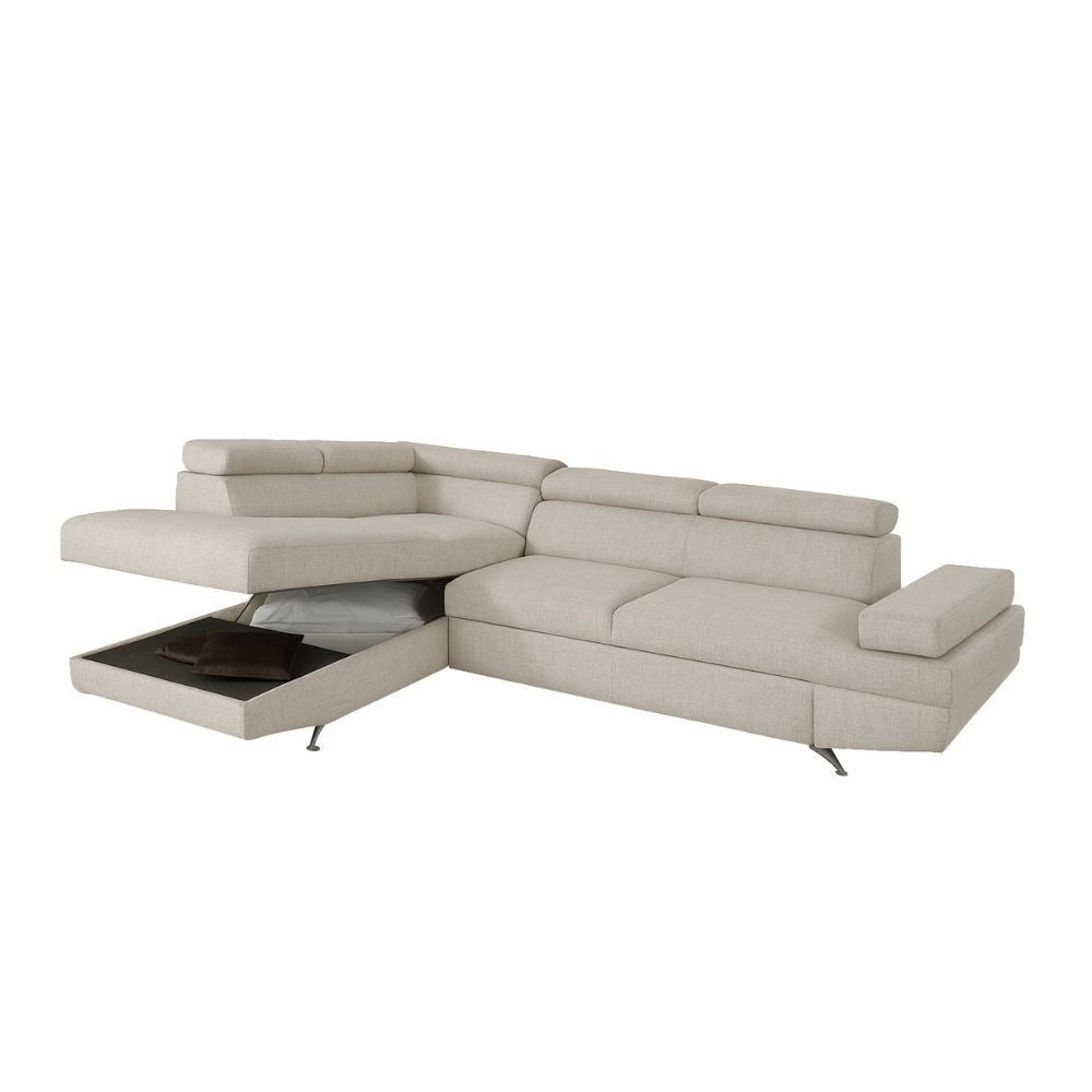 Divano angolare sinistro Julie Barrel con letto estraibile beige 297x206x79
