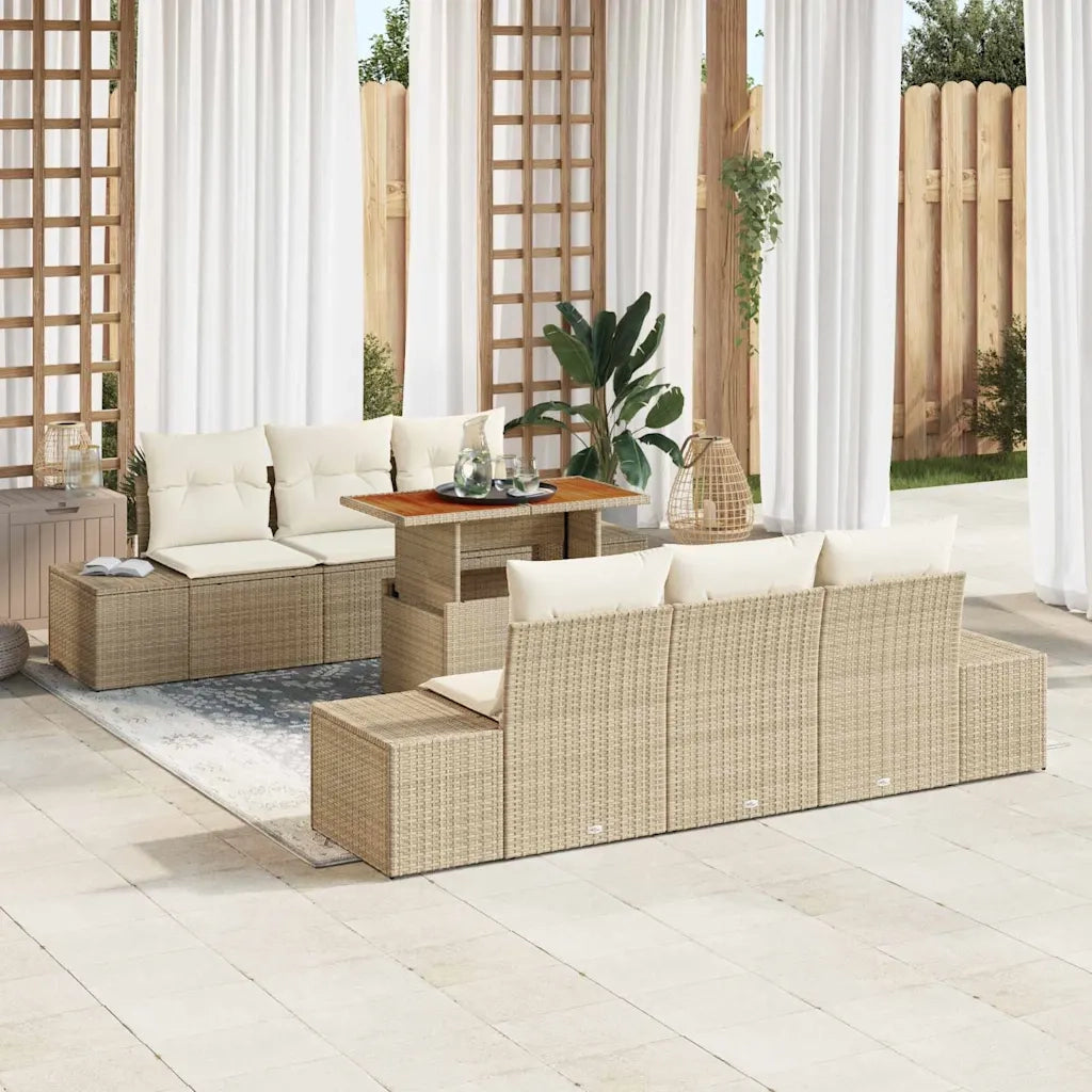 Set da Pranzo per Giardino con cuscino 7 pcs Beige e Crema