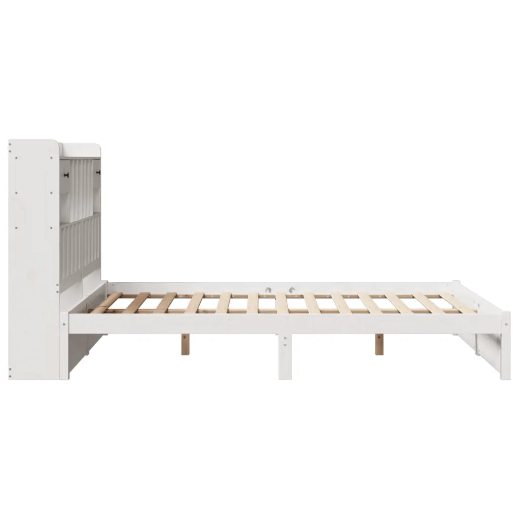 Letto Libreria senza Materasso-Struttura Letto con contenitore Bianco 140x200 cm Legno di Pino 483714