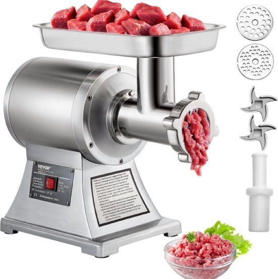 Mangia Carne Elettrica - 250kg/Orario - Dischi in Acciaio Inox - 2 Dischi - Accessori Extra - 1100 Watt - Argento