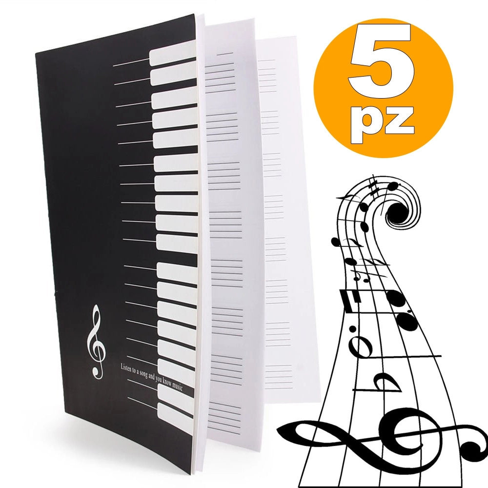 Trade Shop - 5 X Pentagramma Quaderno A4 Maxi Musica Spartiti Spartito Musicale 15 Fogli -