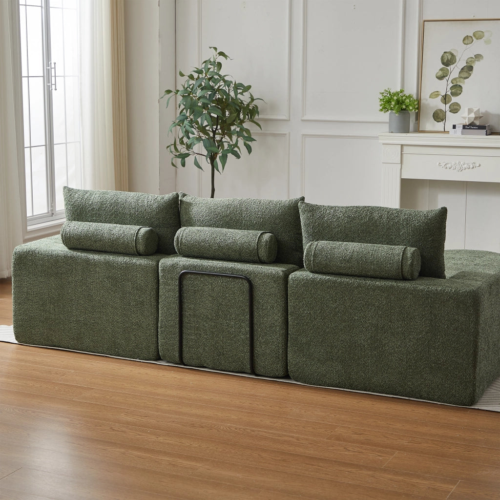 Divano angolare modulare in ciniglia con chaise longue reversibile, cuscini per il collo e verde 251 × 160 × 81 cm
