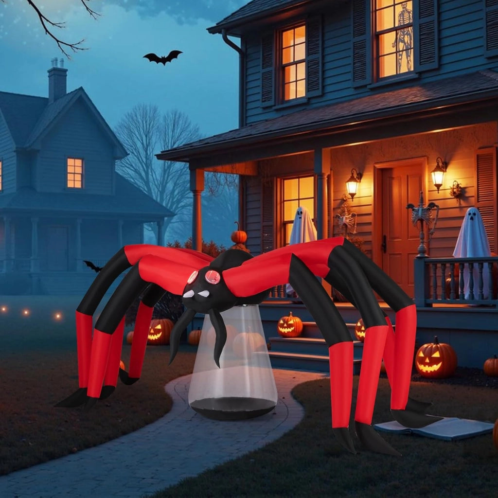 Decorazione Halloween, ragno Halloween gonfiabile, 313 x 130 x 150 cm, 2 luci rosse e 1 LED integrati, soffiatore incluso, decorazione per esterni e interni per giardino, cortile, casa