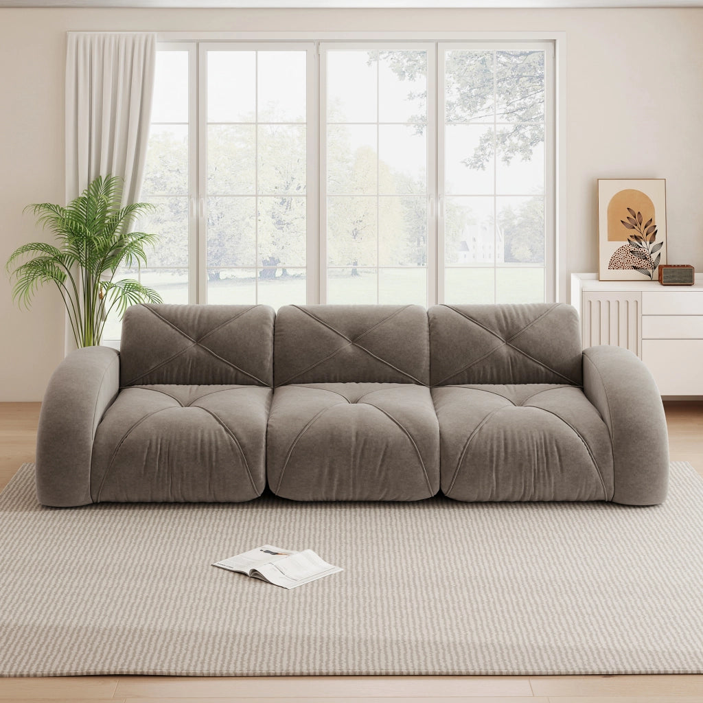 Divano modulare tre posti senza struttura con design antiscivolo e seduta ampia in chenille tortora 281 × 95 × 76 cm