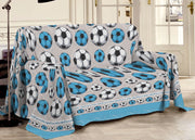 Telo Arredo Multiuso Linea Pensieri Delicati In 100% Cotone Disegno Calcio - Singolo - Azzurro