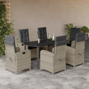 Set da Pranzo da Giardino 7 pz Cuscini Polyrattan Grigio Chiaro 3212426