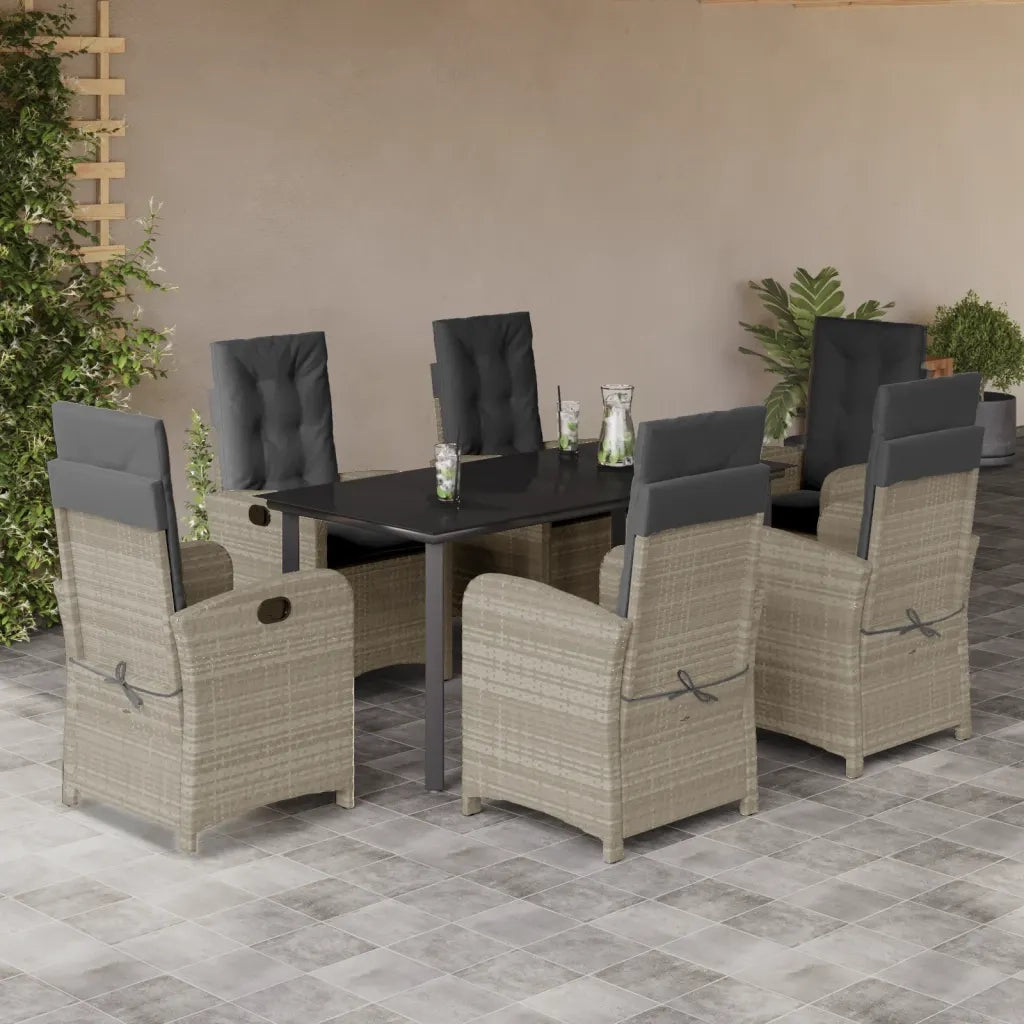 Set da Pranzo da Giardino 7 pz Cuscini Polyrattan Grigio Chiaro 3212426