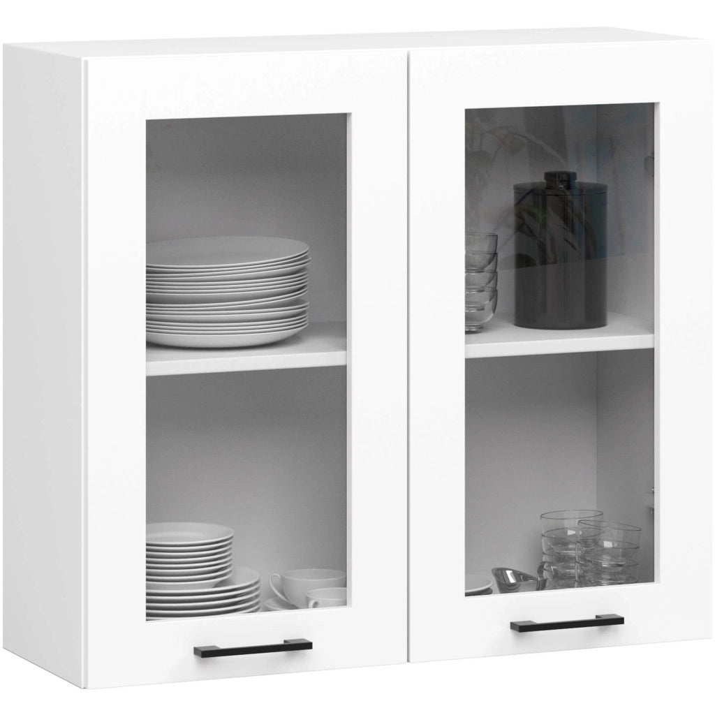 Set da cucina con vetrina AKORD OLIWIA 2,4 m Bianco 240 cm 11 ante 1 cassetto frontale Bianco 240×46×203 cm