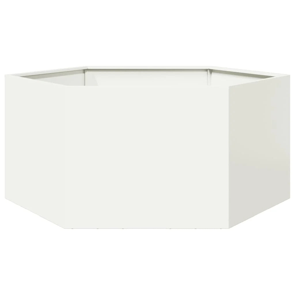 Fioriera/aiuola esagonale per piante fiori terrazza giardino 104 x 90 x 45 cm acciaio bianco 02_0038631