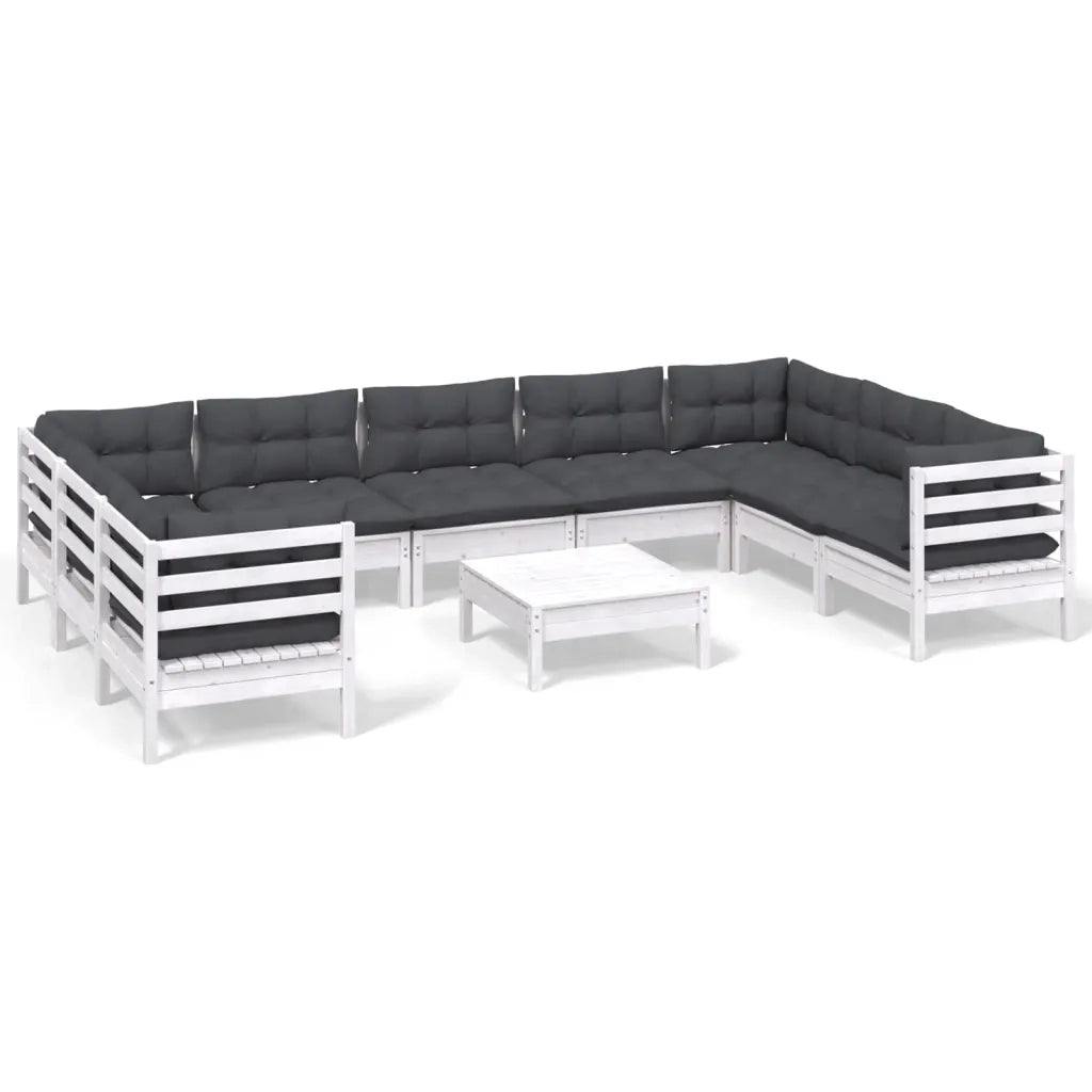 Set Divani da Giardino 10 pz con Cuscini Bianchi Legno di Pinocod mxl 97533
