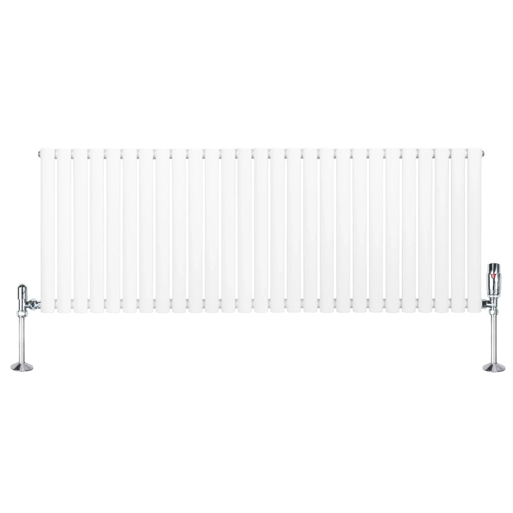 Radiatore Orizzontale Ovale 600x1620mm Bianco con Valvole TRV