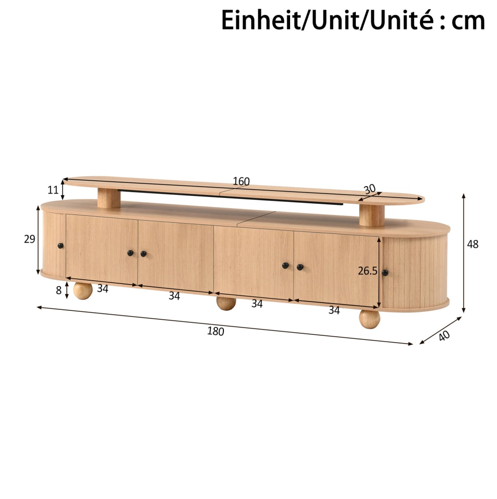 Mobile TV 180x40x48 cm con illuminazione LED ambiente in MDF naturale