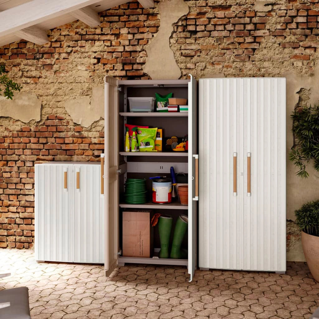 Armadio da Esterno 8 Ripiani 80x45x180H cm in Plastica Keter Groove Multispace Sabbia/Beige