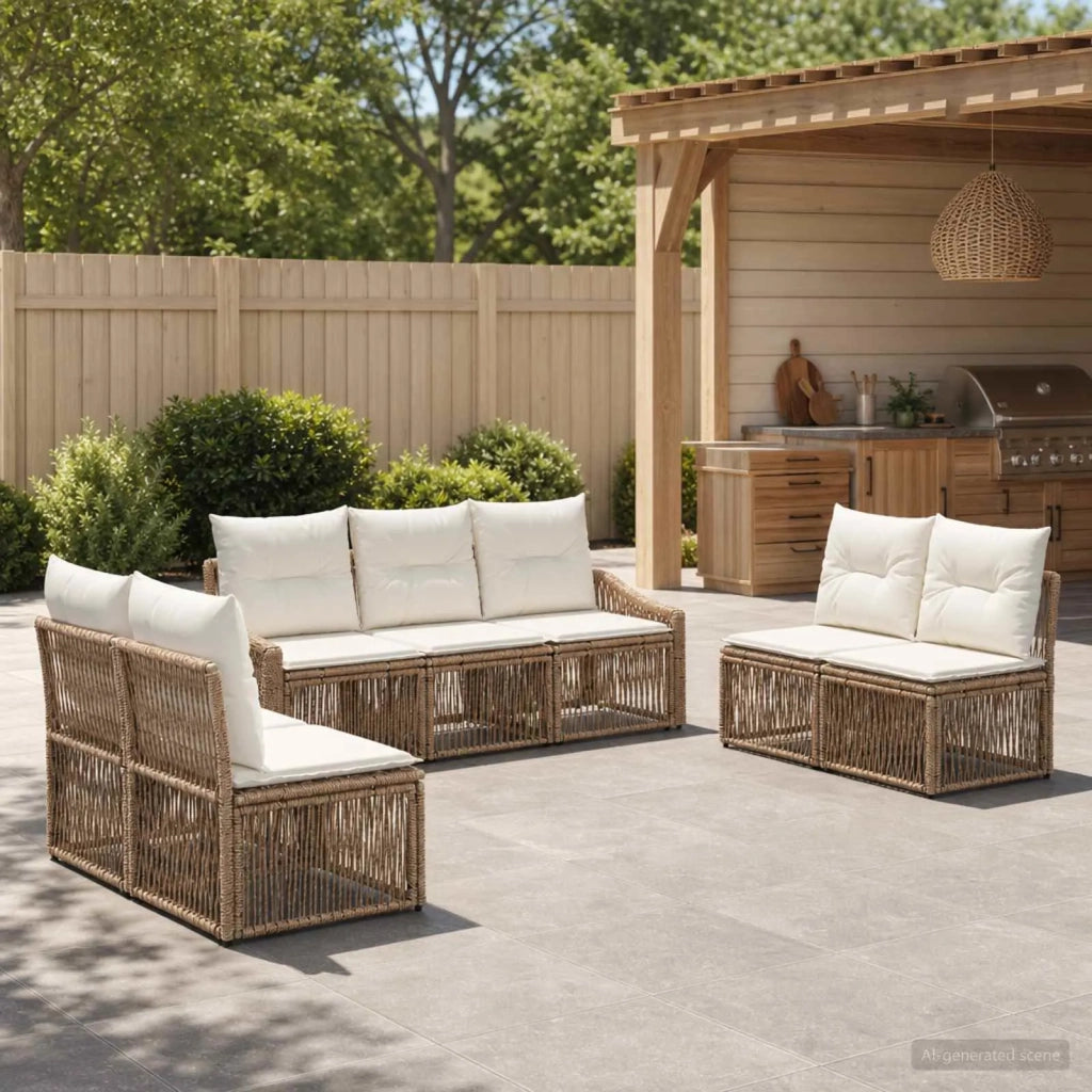 Set Divano da Giardino 7 pz Beige polyrattan 3435975