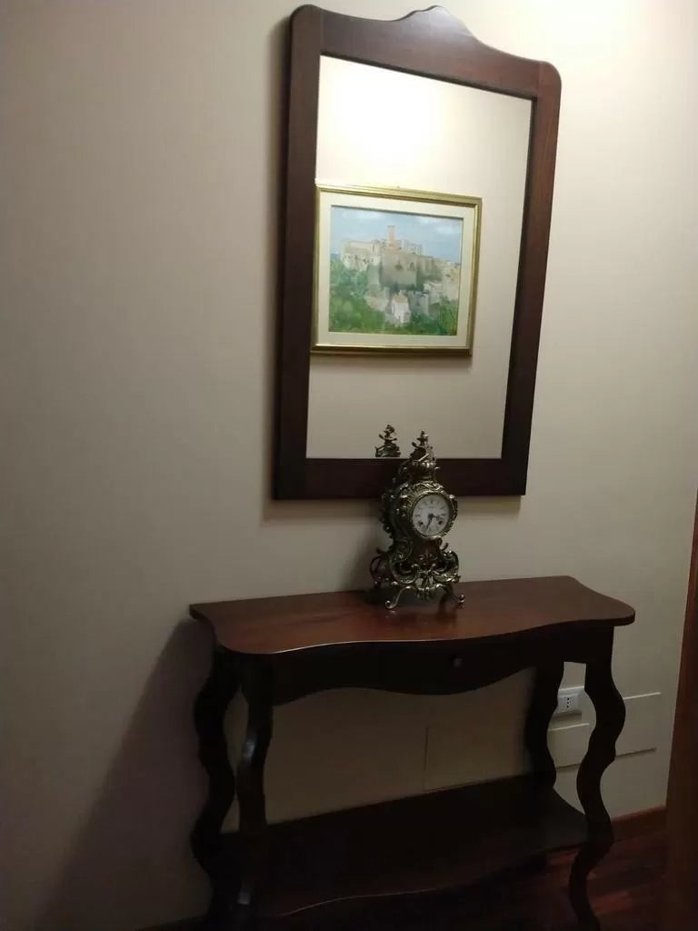Consolle con specchio in legno tinta noce arte povera (259+260) - Mobili 2G