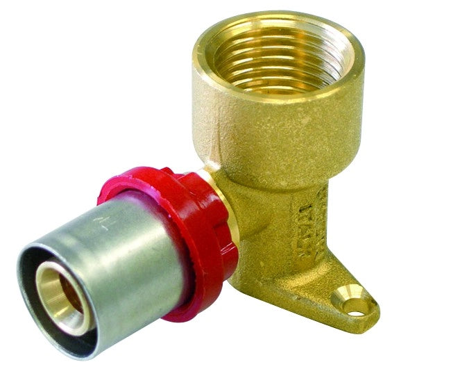 Raccordo a pressare curvo femmina flangiato H 52 16 x 1/2 multistrato TIEMME