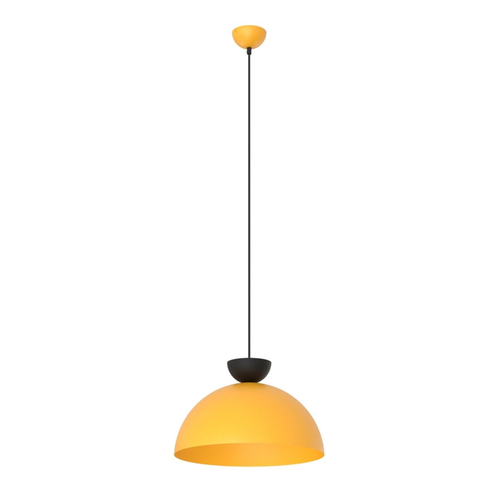 Lampada a sospensione LUNARO in acciaio arancione e dettagli neri