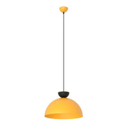 Lampada a sospensione LUNARO in acciaio arancione e dettagli neri