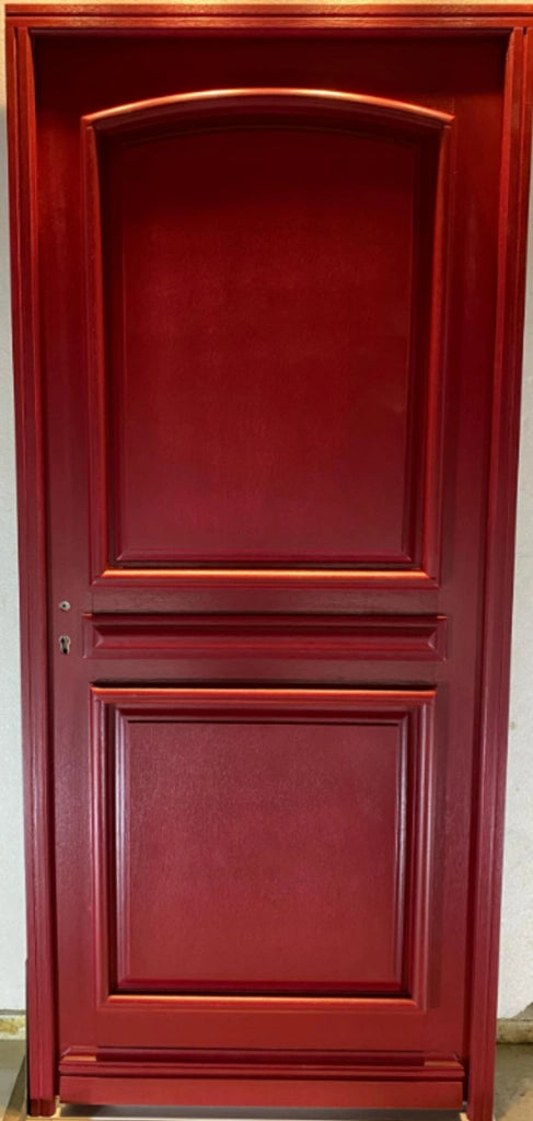 Porta d'ingresso in legno pieno, carene rosso RAL 3004, H,215xl,90 a spingere a destra Cote Tableau senza maniglia