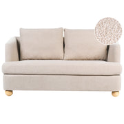 Divano a 2 posti con rivestimento in tessuto braccioli e gambe rotonde in legno per soggiorno beige chiaro