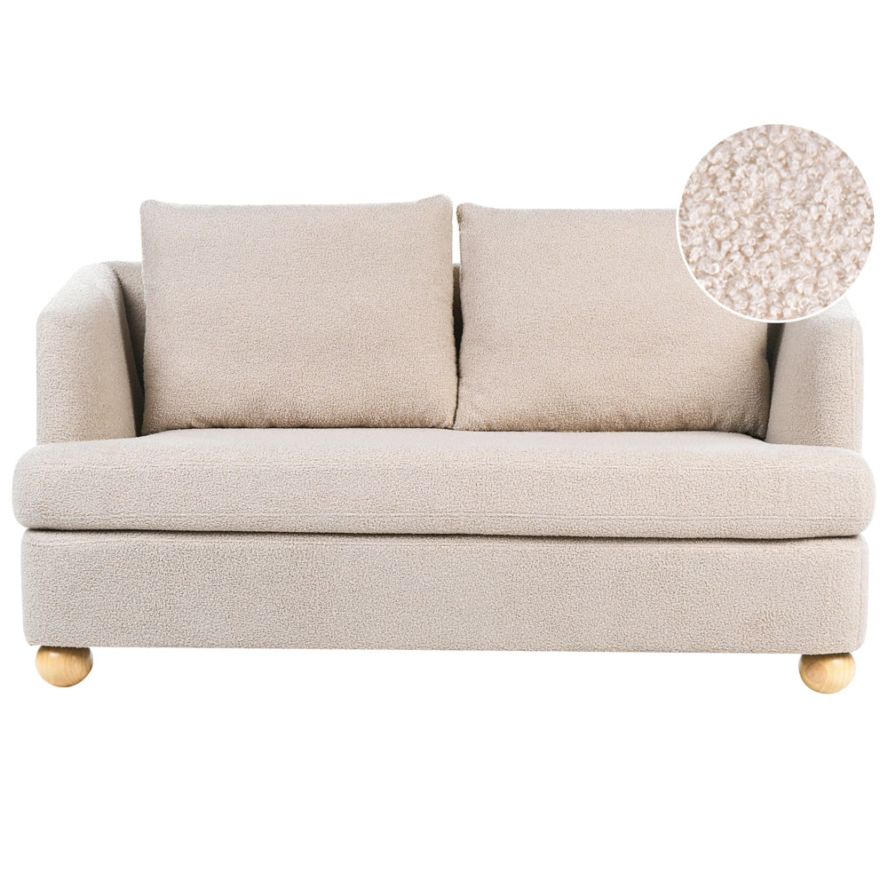 Divano a 2 posti con rivestimento in tessuto braccioli e gambe rotonde in legno per soggiorno beige chiaro