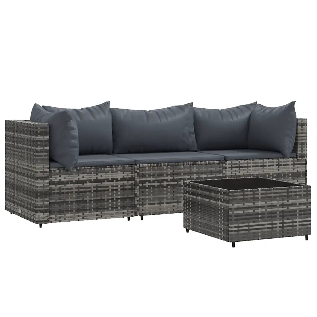 Set Divani da Giardino 4 pz | Set Salotto da Giardino con Cuscini in Polyrattan Grigio