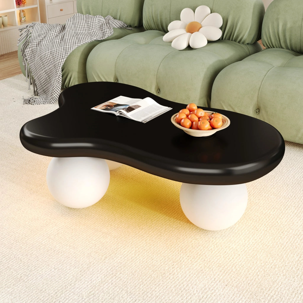 Tavolino da caffè 95x62.5x32 cm; luci LED a 16 colori; angoli arrotondati; MDF; nero e bianco