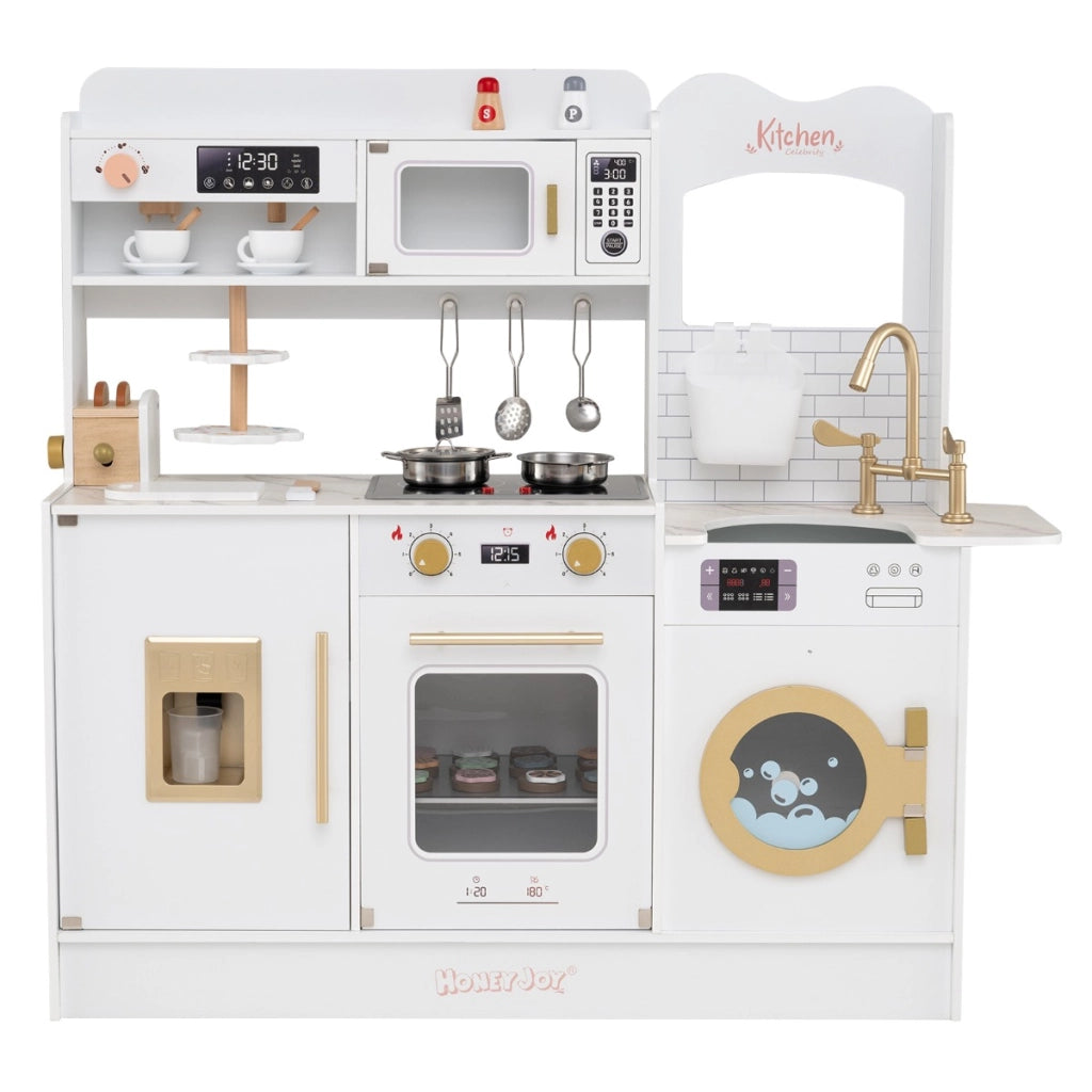 Cucina giocattolo per bambini di fantasia con fornelli forno a microonde, Cucina tostapane e distributore di ghiaccio Bianco-Cucine giocattoli