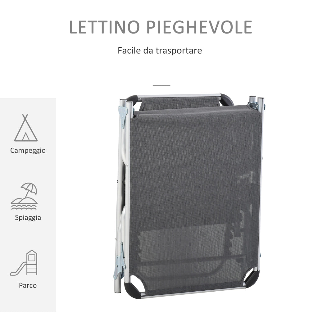 Sdraio Pieghevole con Poggiatesta e Schienale Regolabile in Alluminio 60x165x76cm Grigio