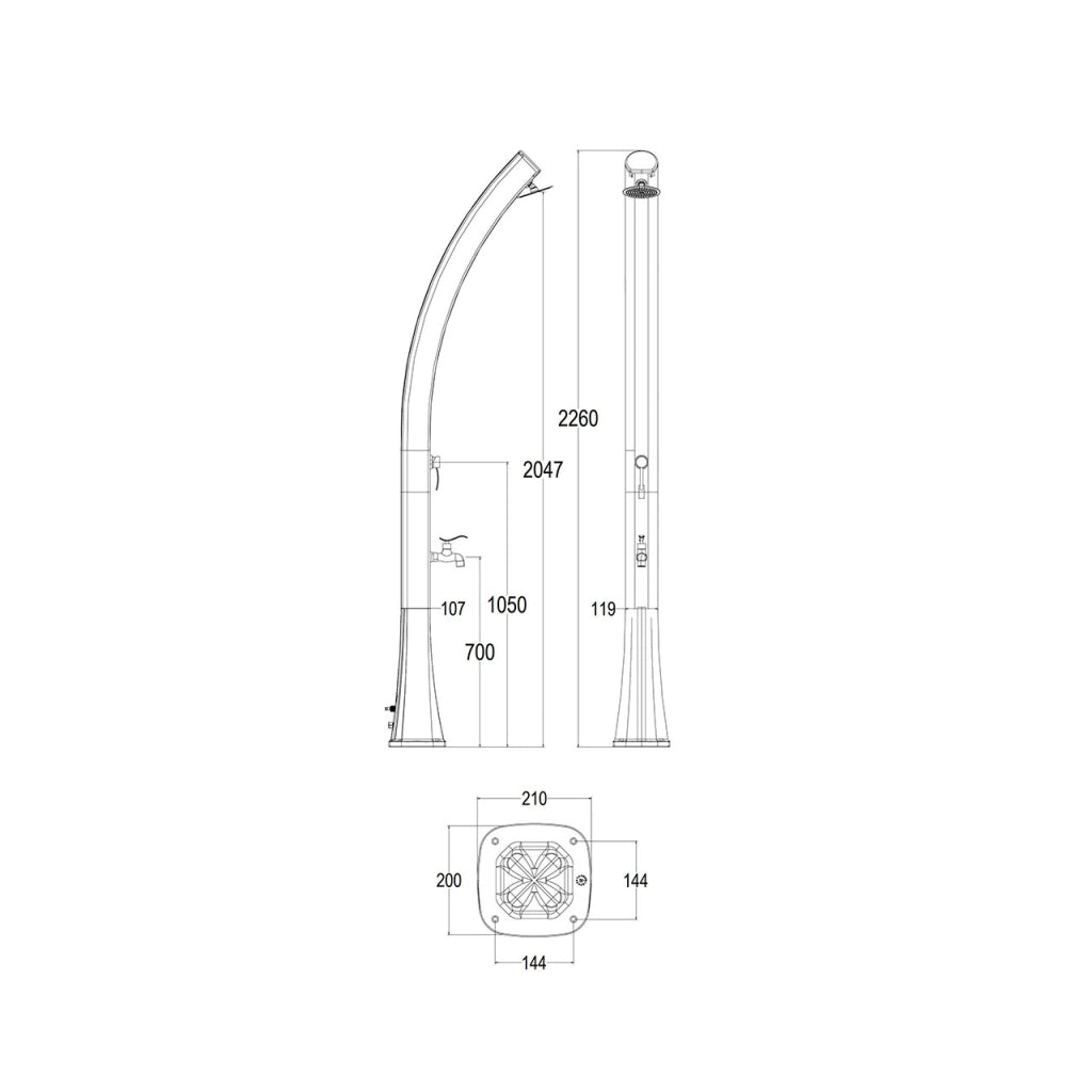 Doccia Esterna Blu in Polietilene HD con Riscaldamento Solare Altezza 226 cm Serbatoio da 25 Litri e Lavapiedi Ideale per Giardino e Piscina - STARMATRIX RIO BLUE