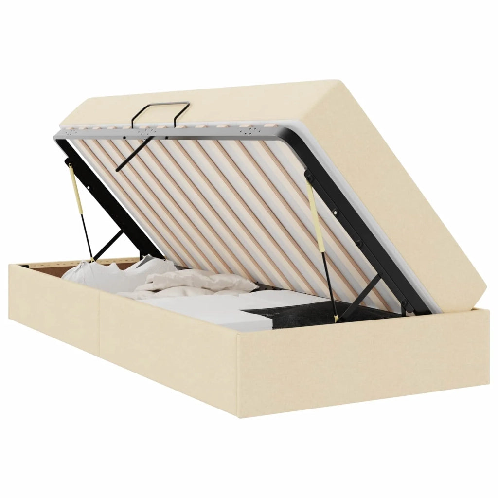 Letto con contenitore e materasso Crema 100 x 200 cm Poliestere