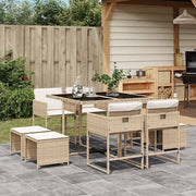 Set da Pranzo da Giardino 9 pz con Cuscini Beige in Polyrattan 3211318
