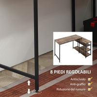 Scrivania Angolare in Stile Industriale 135x90x79 cm con Ripiani a Giorno Telaio in Acciaio Marrone e Nero