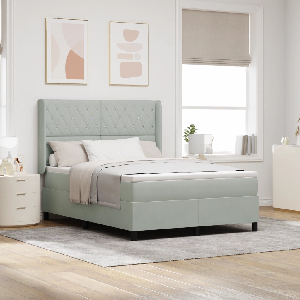 Letto Box Spring con Materasso Grigio Chiaro 160x200 cm Velluto