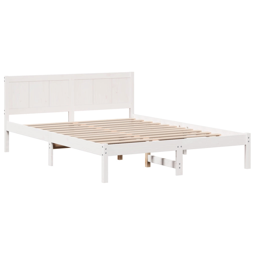Struttura Letto Bianca Legno Massello di Pino 140 x 200 cm