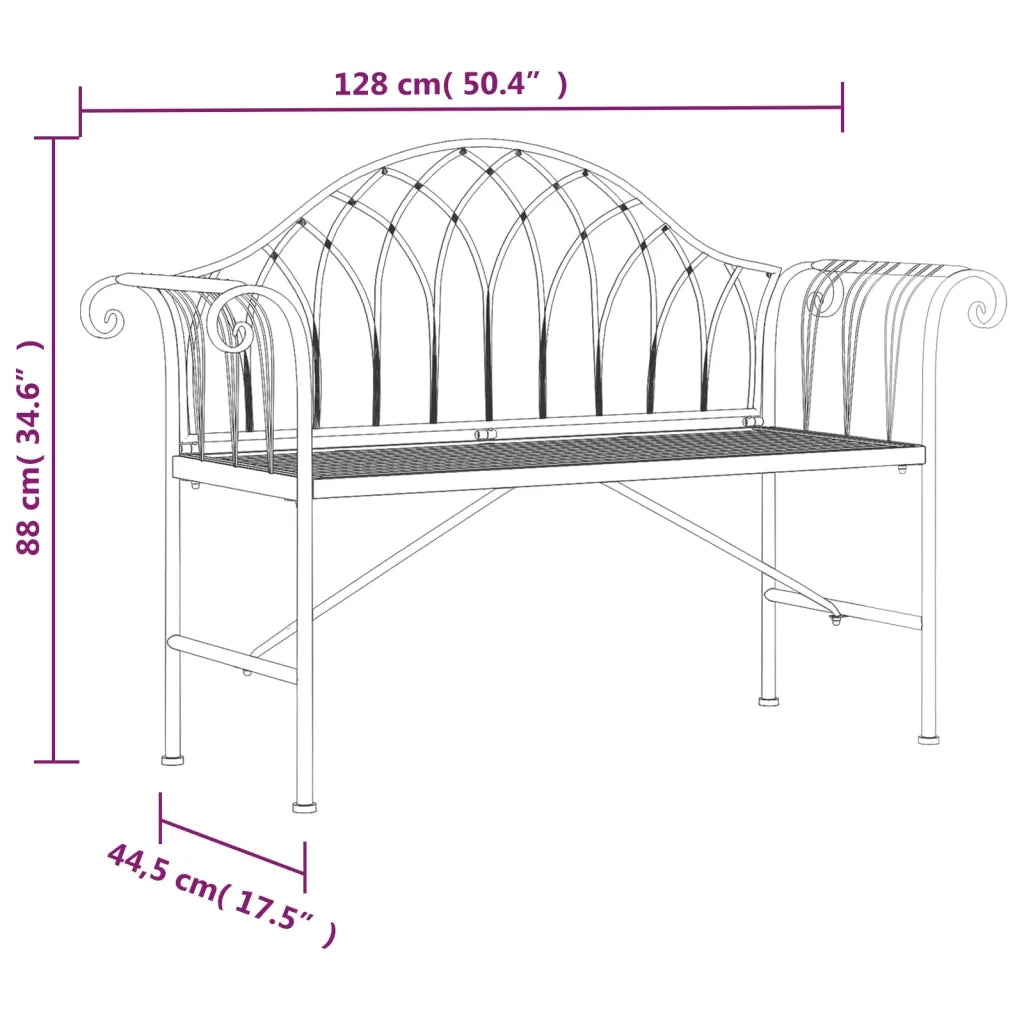 Panca da Giardino a 2 Posti 128 cm Nera in Acciaio
