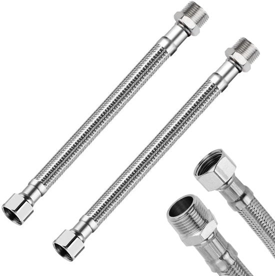 Slang di Connettore in Acciaio Inossidabile - Slang Flessibile - Slang di Protezione 3/8 Pollici - Slang di Connettore per Armatura - Slang per Caldaia - Lunghezza 31 cm