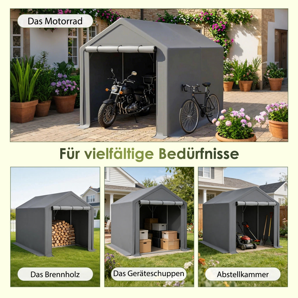 Garage Da Giardino – Struttura Robusta – 296x190x200 Cm – Acciaio Zincato – Grigio Scuro – Deposito Esterno Multiuso – Telo Impermeabile