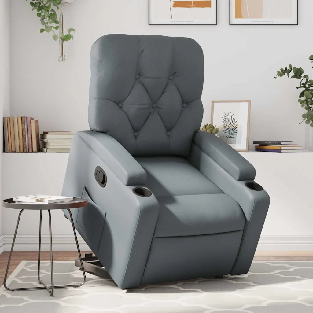 Poltrona | Sedia Relax Alzapersona Reclinabile Grigio in Similpelle