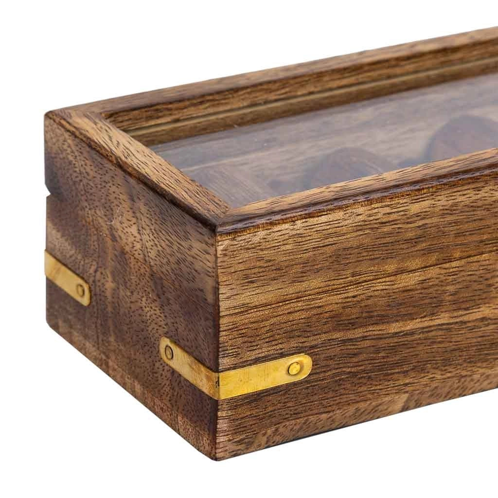 Gioco di bowling (10 pezzi + 2 palline) in scatola di legno marrone 25,5x7x5h