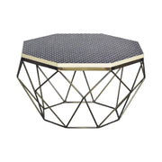 Tavolino basso NEXORA 69 cm in poliresina nera e ferro finitura ottone design geometrico