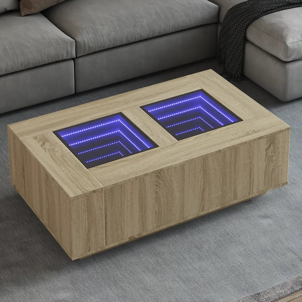 Tavolino da Salotto con LED Infinity-Tavolino da soggiorno Rovere Sonoma 116x69x40 cm 556049